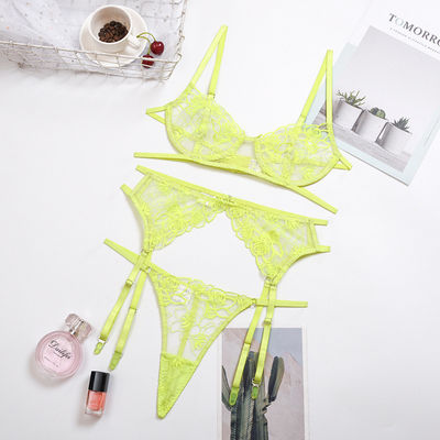 Lace Mesh Sexy Mature Lingerie S-L bodysuit lingerie Erotic Breathable 3 Piece Bra Set